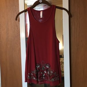 Dark Red Mesh Tank with Beaded detail